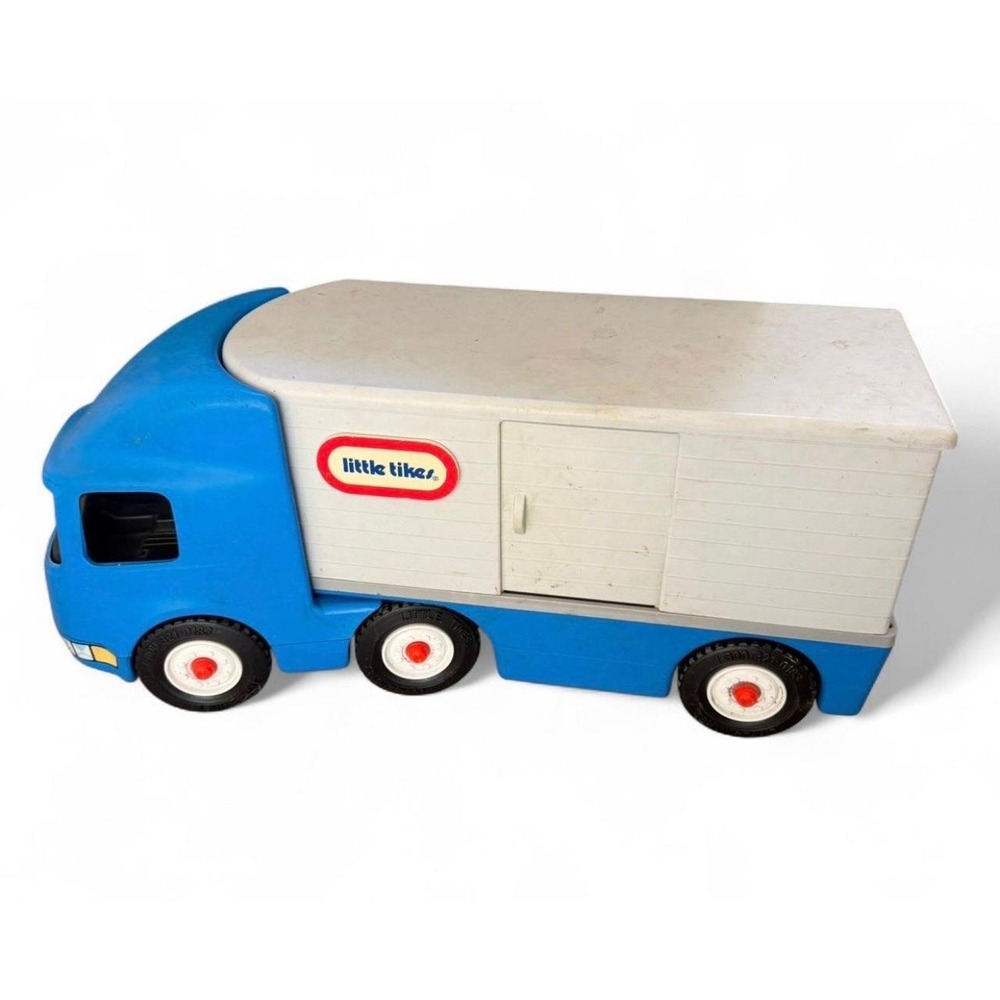 Vintage Little Tikes Semi Truck Tractor Trailer Toy Blue White Storage 1990s